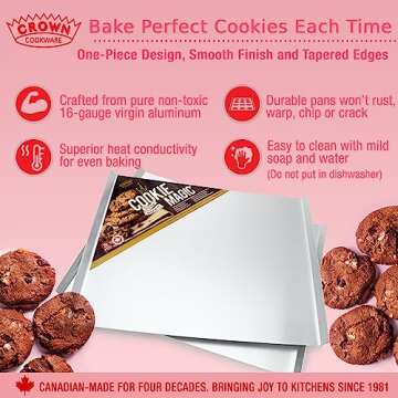 Crown Cookie Sheets, 2 Pack, 14 x 16.5”, Thick Solid Construct, Rust Free, Easy to Clean, Made in Canada