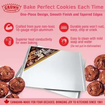 Crown Cookie Sheets, 2 Pack, 14 x 16.5”, Thick Solid Construct, Rust Free, Easy to Clean, Made in Canada