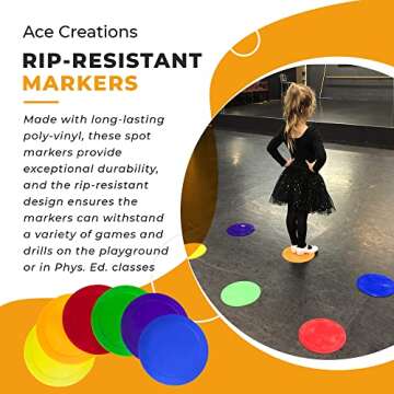Ace Creations 9 Inch Poly Vinyl Spot Markers – Training Drills with School Gyms, Sports Teams, Track and Field, Basketball, Football, Soccer, Baseball, Gymnastics, Preschool, Kindergarten – Set of 6