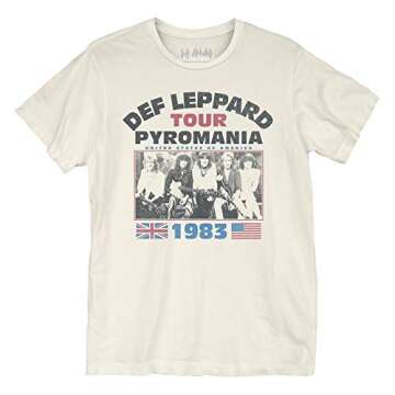 Def Leppard Pyromania Tour T-Shirt (as1, Alpha, l, Regular, Regular) Cream