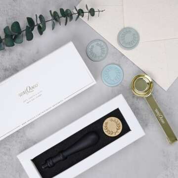 UNIQOOO Olive Wreath Wax Seal Stamp for Wedding, Great Decoration for Envelope, Post Card, Snail Mail, Invitations, Gift Wrapping, Letter Sealing - Gift Idea for Wedding Planner, Bride, Artistic Types