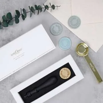 UNIQOOO Olive Wreath Wax Seal Stamp for Wedding, Great Decoration for Envelope, Post Card, Snail Mail, Invitations, Gift Wrapping, Letter Sealing - Gift Idea for Wedding Planner, Bride, Artistic Types