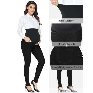 PACBREEZE Women's Maternity Jeans Over Belly Skinny Stretchy Denim Pants Comfy Slim Pregnancy Pants ...