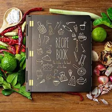 Wood Recipe Book Binder (3 Ring) - Includes 25 Plastic (8.5" x 11") Left Loading Sleeves (Holds 50 Recipe Cards) - 50 (4"x6") Double Sided Recipe Cards - 6 Index/Recipe Dividers - 2" Binder