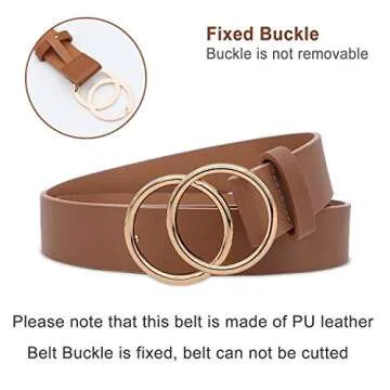 SUOSDEY Womens Black and Brown Leather Belts for Jeans,Fashion Belts for Women With Gold Double O-Ring Buckle 2 Pack