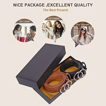 SUOSDEY Womens Black and Brown Leather Belts for Jeans,Fashion Belts for Women With Gold Double O-Ring Buckle 2 Pack