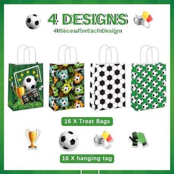 Mpanwen Soccer Goodie Bags, 16 Pcs Soccer Ball Themed Party Favor Candy Treat Gifts Bags With Handle...