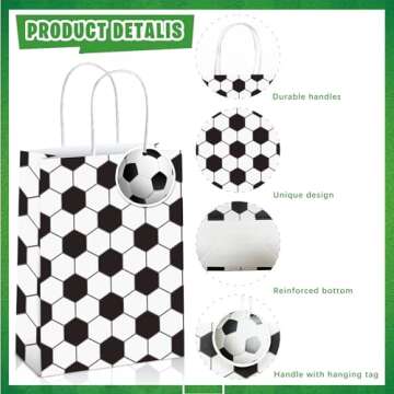 Mpanwen Soccer Goodie Bags, 16 Pcs Soccer Ball Themed Party Favor Candy Treat Gifts Bags With Handle for Birthday Baby Shower Holiday Party Decorations