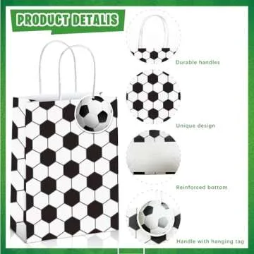 Mpanwen Soccer Goodie Bags, 16 Pcs Soccer Ball Themed Party Favor Candy Treat Gifts Bags With Handle for Birthday Baby Shower Holiday Party Decorations