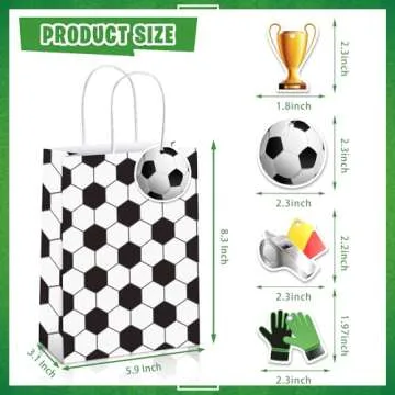 Mpanwen Soccer Goodie Bags, 16 Pcs Soccer Ball Themed Party Favor Candy Treat Gifts Bags With Handle for Birthday Baby Shower Holiday Party Decorations