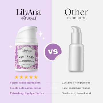 LilyAna Naturals Eye Cream for Dark Circles and Puffiness, Under Eye Cream for Wrinkles and Bags, Anti Aging Eye Cream helps Improve Dryness; for Sensitive Skin (Bottle, 1.7 Ounce (Pack of 2))