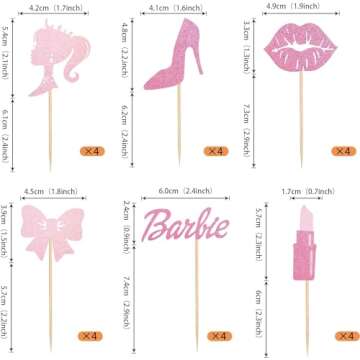 Rsstarxi 24 Pack Princess Cupcake Toppers Glitter High Heel Lipstick Bow Tie Baby Shower Cupcake Pic...