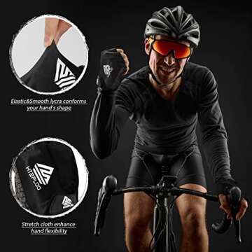 HTZPLOO Bike Gloves Cycling Gloves Biking Gloves for Men Women with Anti-Slip Shock-Absorbing Pad,Light Weight,Nice Fit,Half Finger Bicycle Gloves (Black,Large)