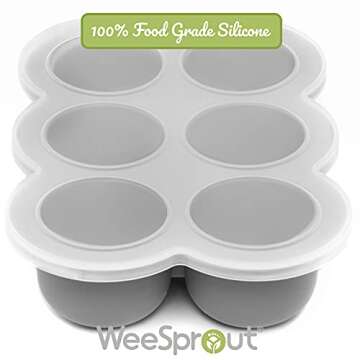 WeeSprout Silicone Freezer Tray with Clip on Lid Perfect Food Storage Container for Homemade Baby Food, Vegetable, Fruit Purees, and Breast Milk (Bright Grey, Six 3 Ounce Sections)