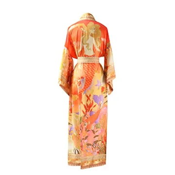 Silk Kimono Long Robe - Boho Beach Cover Up for Women