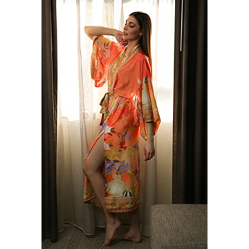 Silk Kimono Long Robe - Boho Beach Cover Up for Women