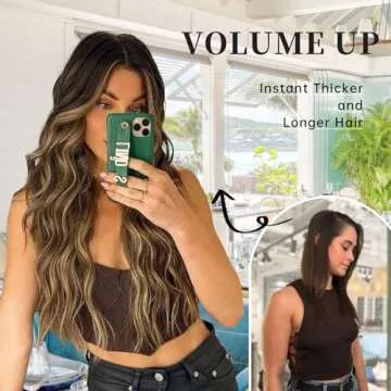 KooKaStyle Invisible Wire Hair Extensions with Transparent Headband Adjustable Size 4 Secure Clips Long Wavy Highlight Synthetic Hairpieces 20 Inch Balayage Chocolate Brown to Caramel Blonde for Women