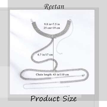 Reetan Boho Rhinestone Body Chain Silver Crystal Choker Chest Chains Rave Party Belly Chain Nightclu...