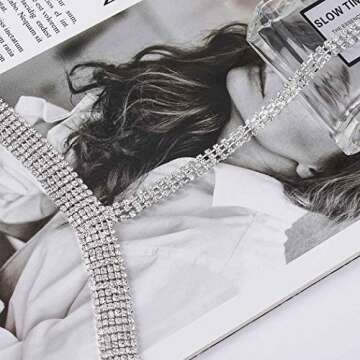 Reetan Boho Rhinestone Body Chain Silver Crystal Choker Chest Chains Rave Party Belly Chain Nightclub Body Jewelry Accessories for Women and Girls