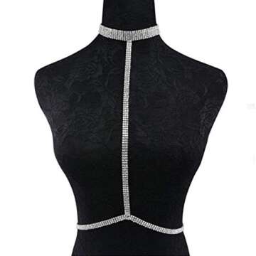 Reetan Boho Rhinestone Body Chain Silver Crystal Choker Chest Chains Rave Party Belly Chain Nightclub Body Jewelry Accessories for Women and Girls