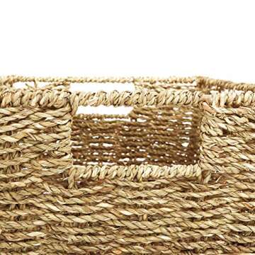 Set of 4 Seagrass Storage Baskets | Handwoven with Insert Handles | Laundry Organizer Totes for Home and Bathroom Organization(Natural)