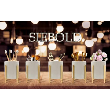 SIEBOLD Gold Ceramic Pen Cup Elegant Desk Organizer