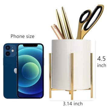 SIEBOLD Gold Ceramic Pen Cup Elegant Desk Organizer