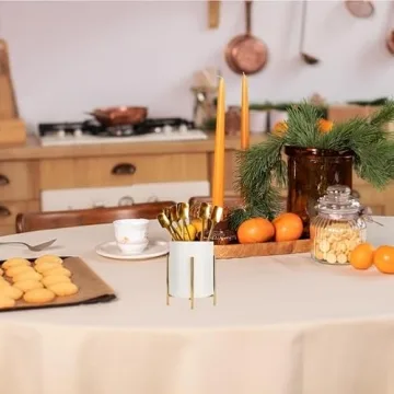 SIEBOLD Gold Ceramic Pen Cup Elegant Desk Organizer