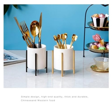 SIEBOLD Gold Ceramic Pen Cup Elegant Desk Organizer