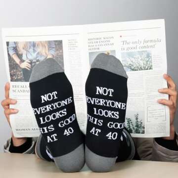 Jeasona 40th Birthday Gifts for Men Funny Fun Black Crew Cotton Socks