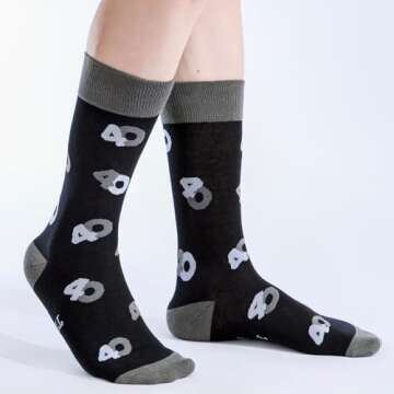 Jeasona 40th Birthday Gifts for Men Funny Fun Black Crew Cotton Socks