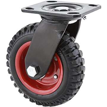 POWERTEC 6 Inch Caster Wheels, Heavy Duty Swivel Plate Casters with Rubber Knobby Tread for Workbenc...
