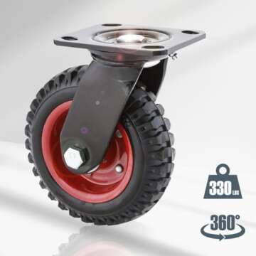 POWERTEC 6 Inch Caster Wheels, Heavy Duty Swivel Plate Casters with Rubber Knobby Tread for Workbench, Dolly, Cart, Trolley, Wagon and Chicken Coop, Large Rubber Castor Wheels, 1PK (17050)