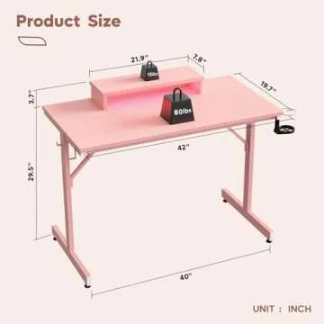 Bestier Small Gaming Desk with Monitor Stand, 42 inch LED Computer Desk, Gamer Workstation with Cup ...
