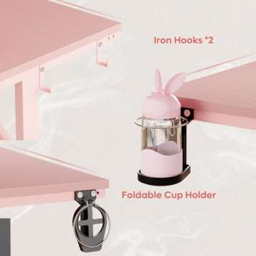 Bestier Small Gaming Desk with Monitor Stand, 42 inch LED Computer Desk, Gamer Workstation with Cup Holder & Headset Hooks, Modern Simple Style Desk for Home Office, Carbon Fiber Pink