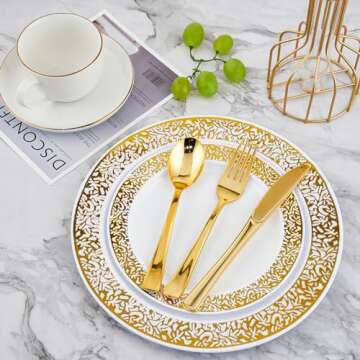 210 Count Gold Plastic Dinnerware for Elegant Events