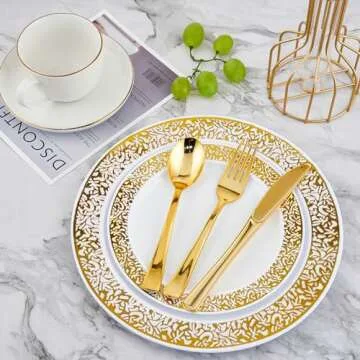 210 Count Gold Plastic Dinnerware for Elegant Events