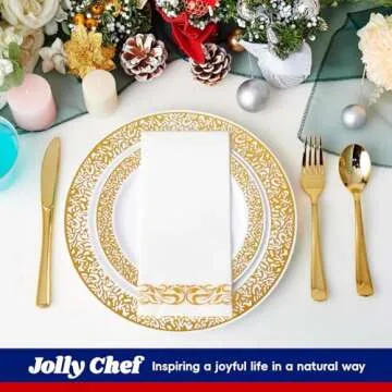 210 Count Gold Plastic Dinnerware for Elegant Events
