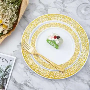 210 Count Gold Plastic Dinnerware for Elegant Events