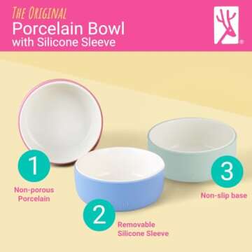 Elk and Friends Kids Porcelain Bowls with Silicone Sleeve | Kids/Toddler/Baby Feeding | Microwave & ...