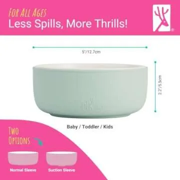 Elk and Friends Kids Porcelain Bowls with Silicone Sleeve | Kids/Toddler/Baby Feeding | Microwave & Dishwasher Safe | Non slip | Cereal/Soup/Snack Dishes & Dinnerware