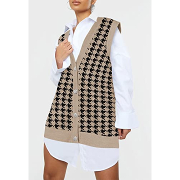 Viottiset Women's Houndstooth Sweater Vest - Stylish Comfort