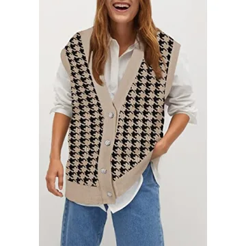 Viottiset Women's Houndstooth Sweater Vest - Stylish Comfort