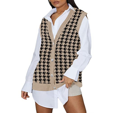 Viottiset Women's Houndstooth Sweater Vest - Stylish Comfort