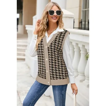 Viottiset Women's Houndstooth Sweater Vest - Stylish Comfort