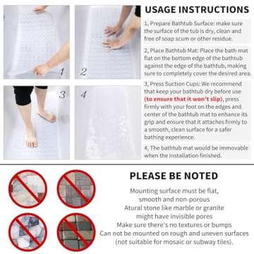Yimobra Shower Mat Bathtub Mat Non Slip 40 x 16, Bath Mat for Tub Floor with Big Suction Cups and Dr...