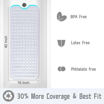 Yimobra Shower Mat Bathtub Mat Non Slip 40 x 16, Bath Mat for Tub Floor with Big Suction Cups and Drain Holes, Machine Washable Shower Mats for Inside Shower, Phthalate Latex Free, White