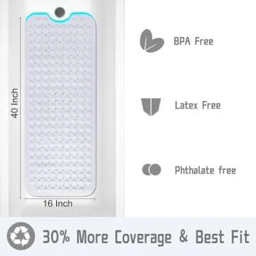 Yimobra Shower Mat Bathtub Mat Non Slip 40 x 16, Bath Mat for Tub Floor with Big Suction Cups and Drain Holes, Machine Washable Shower Mats for Inside Shower, Phthalate Latex Free, White