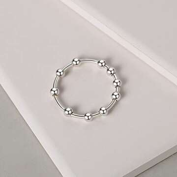 Jacruces 925 Sterling Silver Rings Anxiety Ring for Women Men Fidget Rings for Anxiety Women Gold Ring Anxiety Ring with Beads Spinner Ring for Anxiety Spinning Ring Fidget Jewelry thumb rings size 10