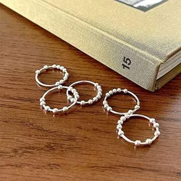 Jacruces 925 Sterling Silver Rings Anxiety Ring for Women Men Fidget Rings for Anxiety Women Gold Ring Anxiety Ring with Beads Spinner Ring for Anxiety Spinning Ring Fidget Jewelry thumb rings size 10